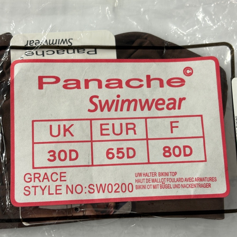 NWT Panache Women Bikini Top 30D Mocha Grace Underwired Halter SW0200 Swimwear